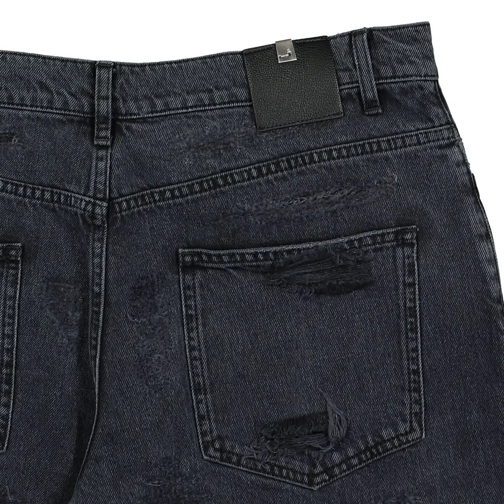Straight-Leg Frayed-Hem Distressed Jeans