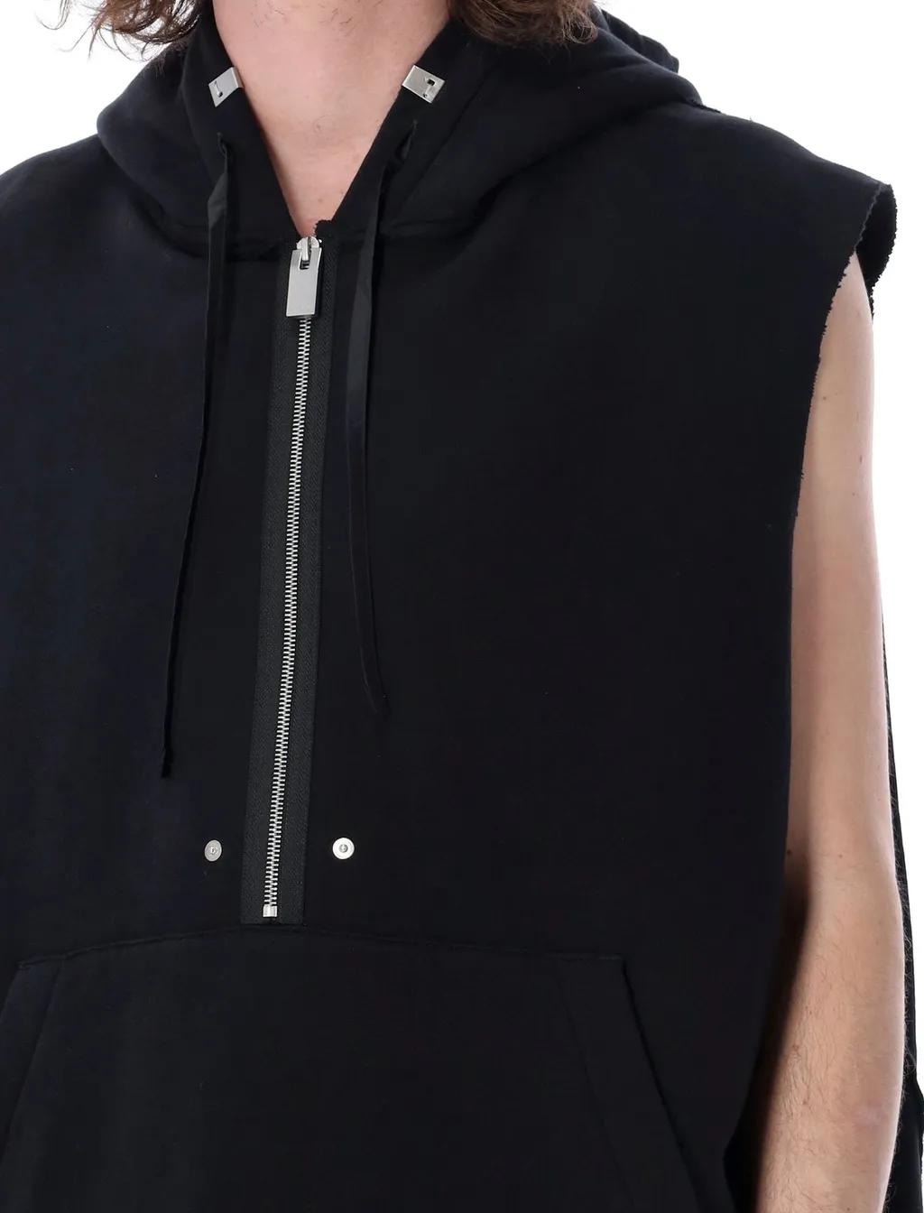 Half-Zip Drawstring Sleeveless Hoodie