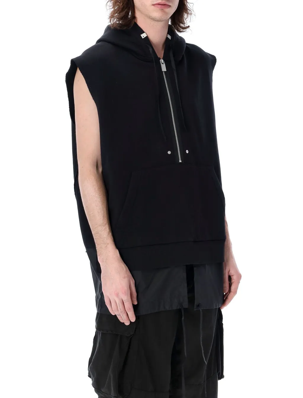 Half-Zip Drawstring Sleeveless Hoodie