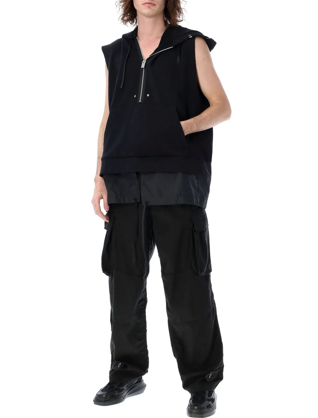 Half-Zip Drawstring Sleeveless Hoodie