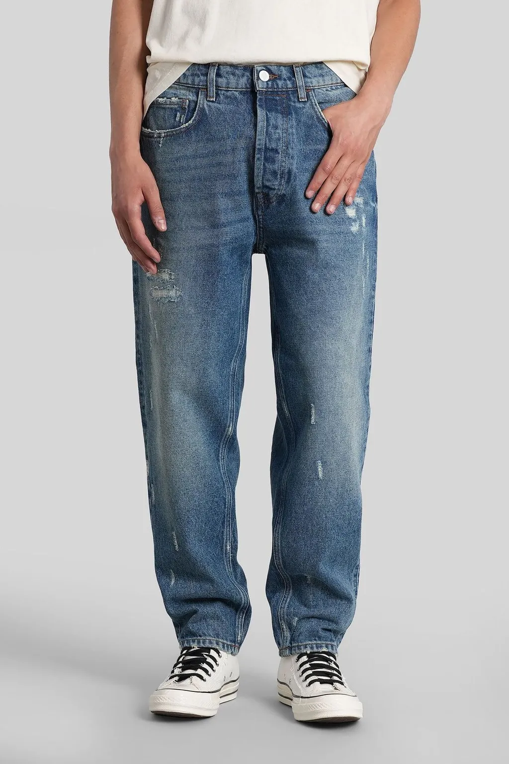 Distressed Straight-Leg Jeans