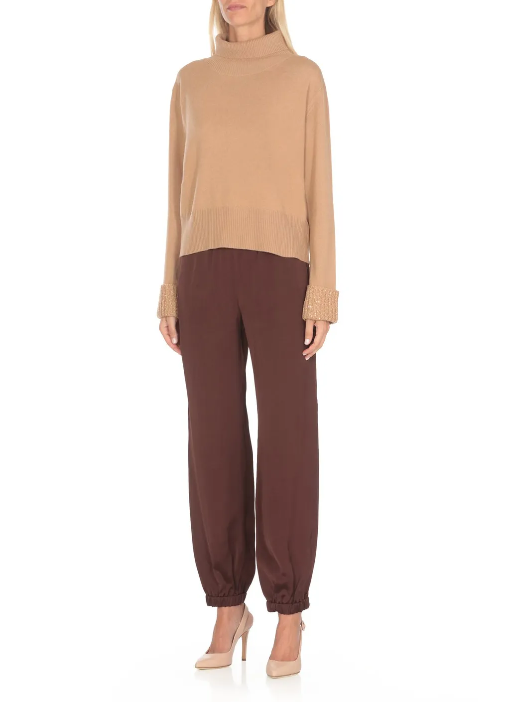 Roll-Neck Embellished Knitted Jumper