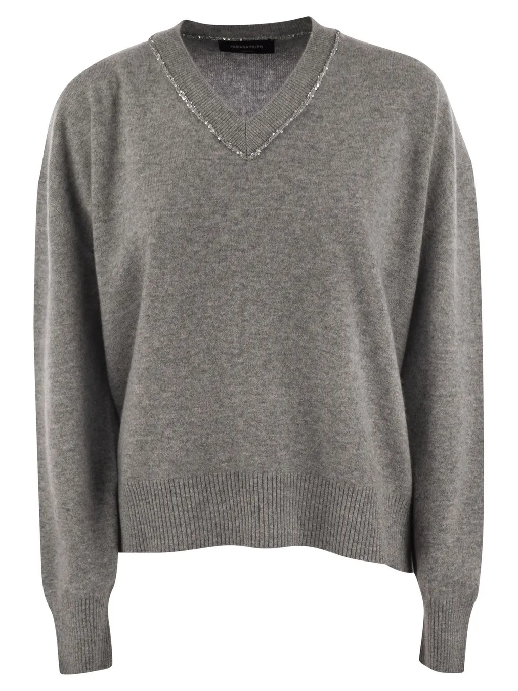 Sequin-Embellished V-Neck Knitted Jumper