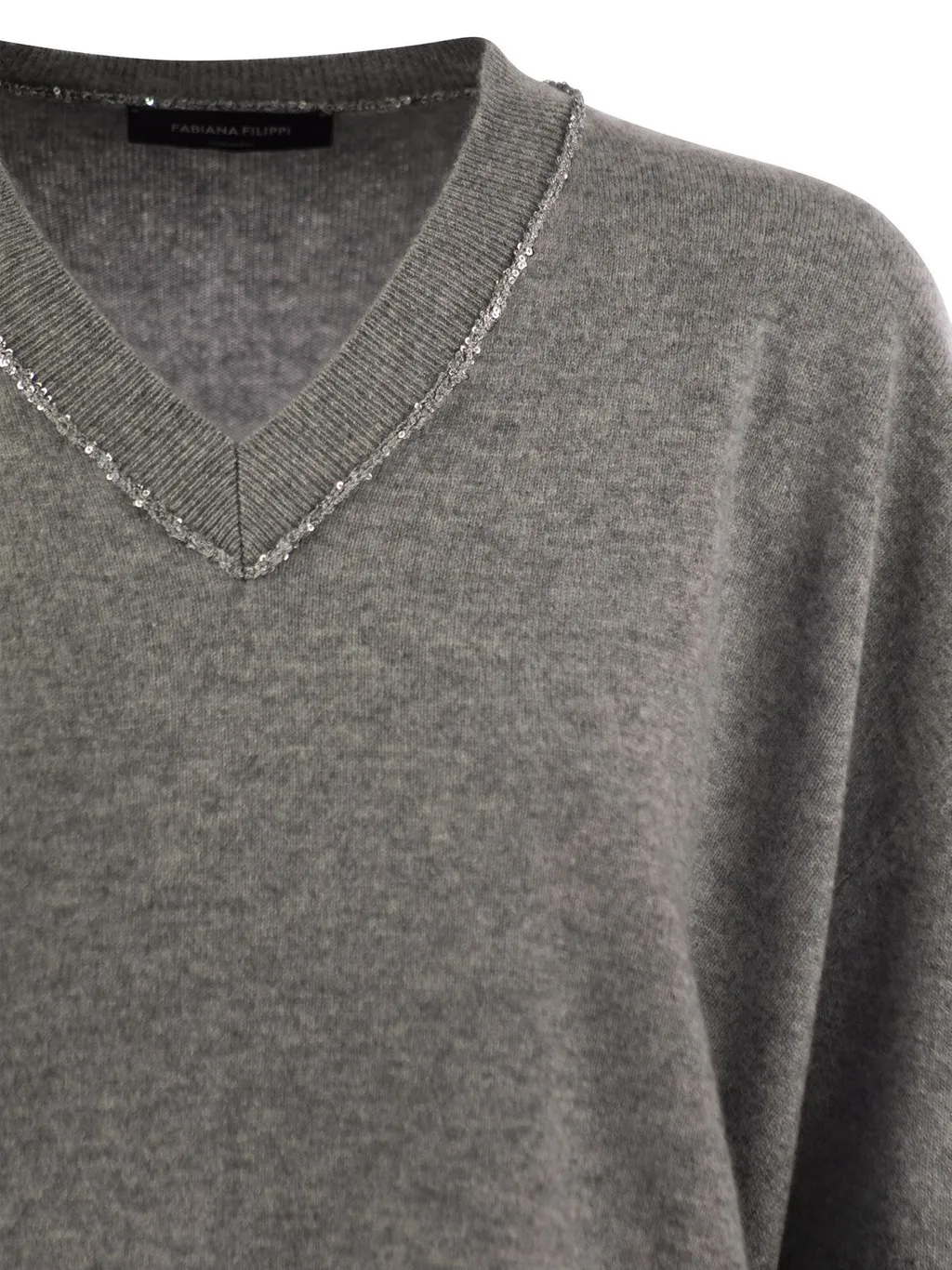 Sequin-Embellished V-Neck Knitted Jumper