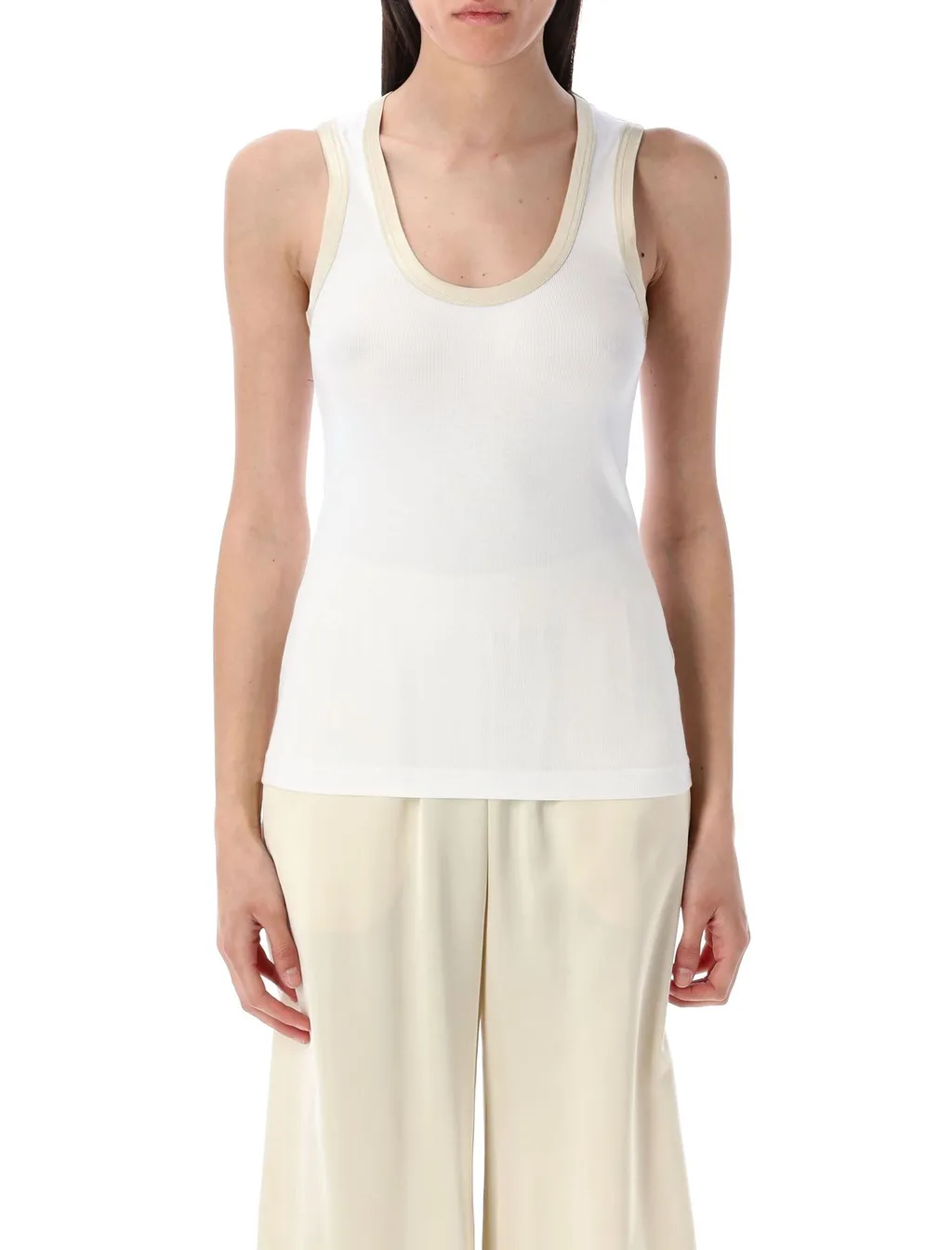Contrasted-Border Scoop-Neck Tank Top