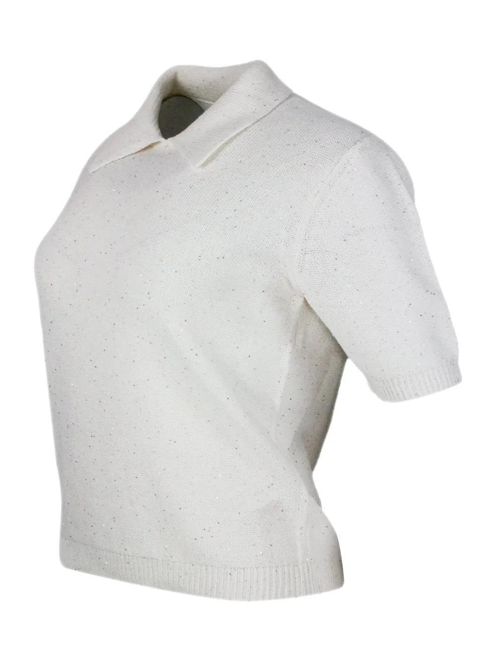 Sequin Short Sleeved Polo Collar Jumper