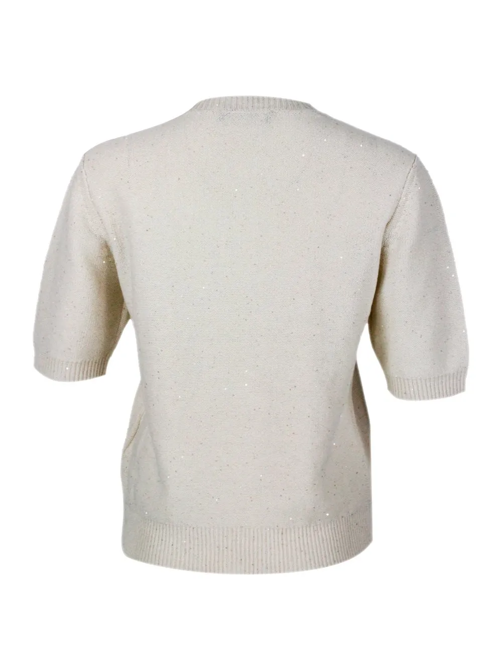 Sequinned Short Sleeved Crewneck Jumper