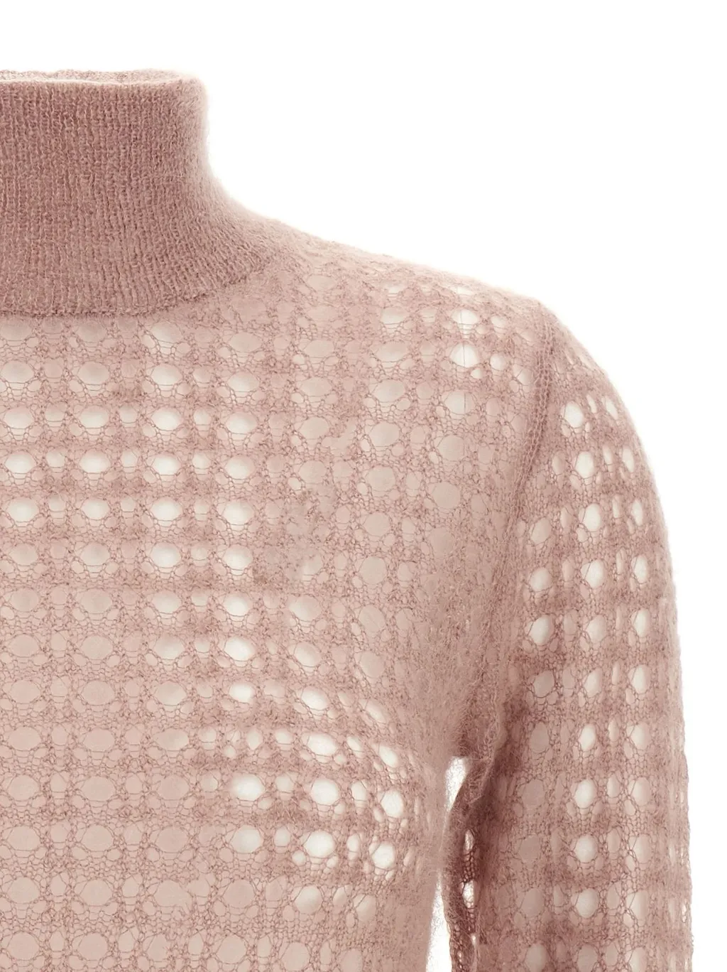 Crochet-Knit High-Neck Jumper