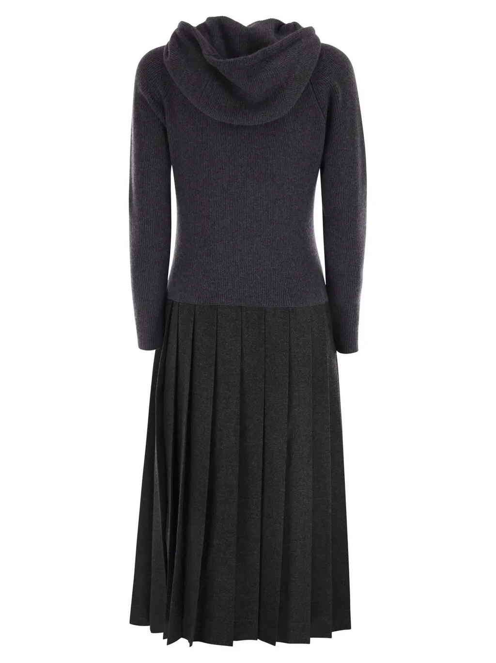 Hooded Ribbed Pleated Dress