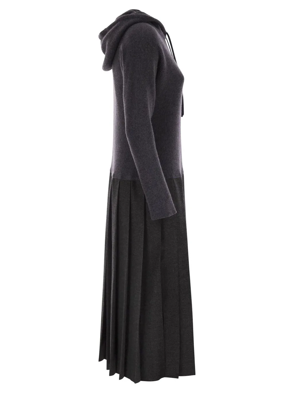 Hooded Ribbed Pleated Dress