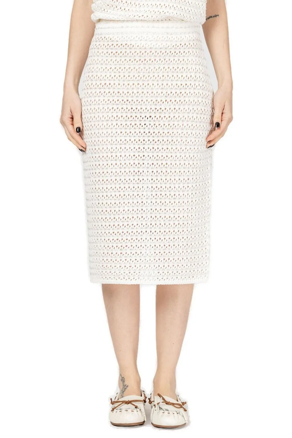 Sequinned Open-Knit Midi Skirt