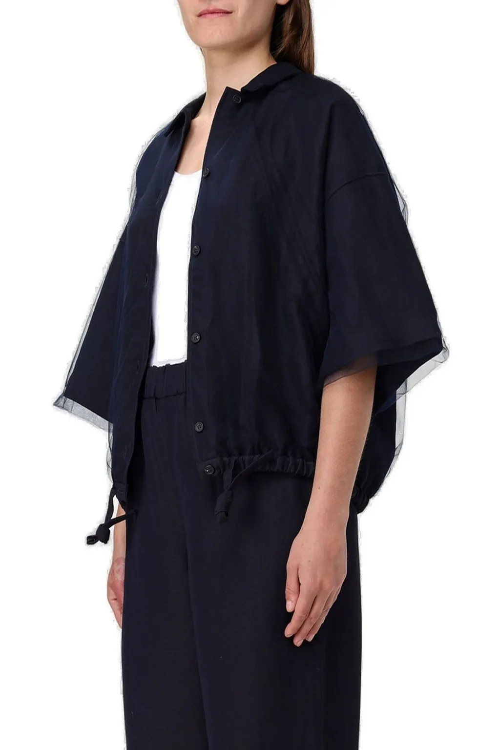 Drawstring Cropped Shirt