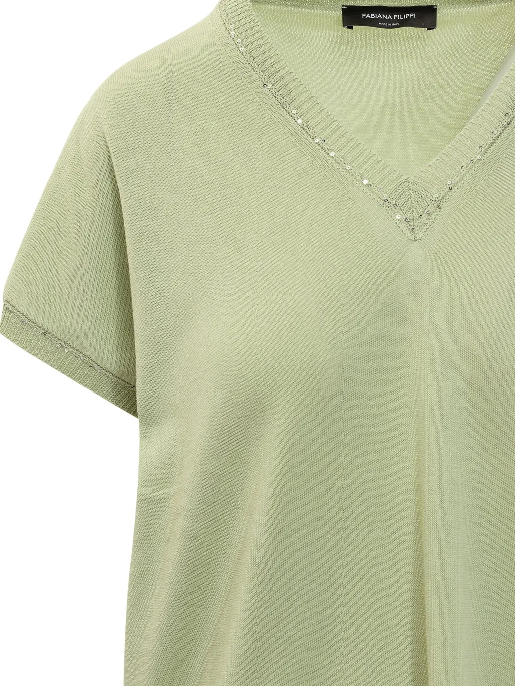 Sequin-Detailed V-Neck Knitted Top