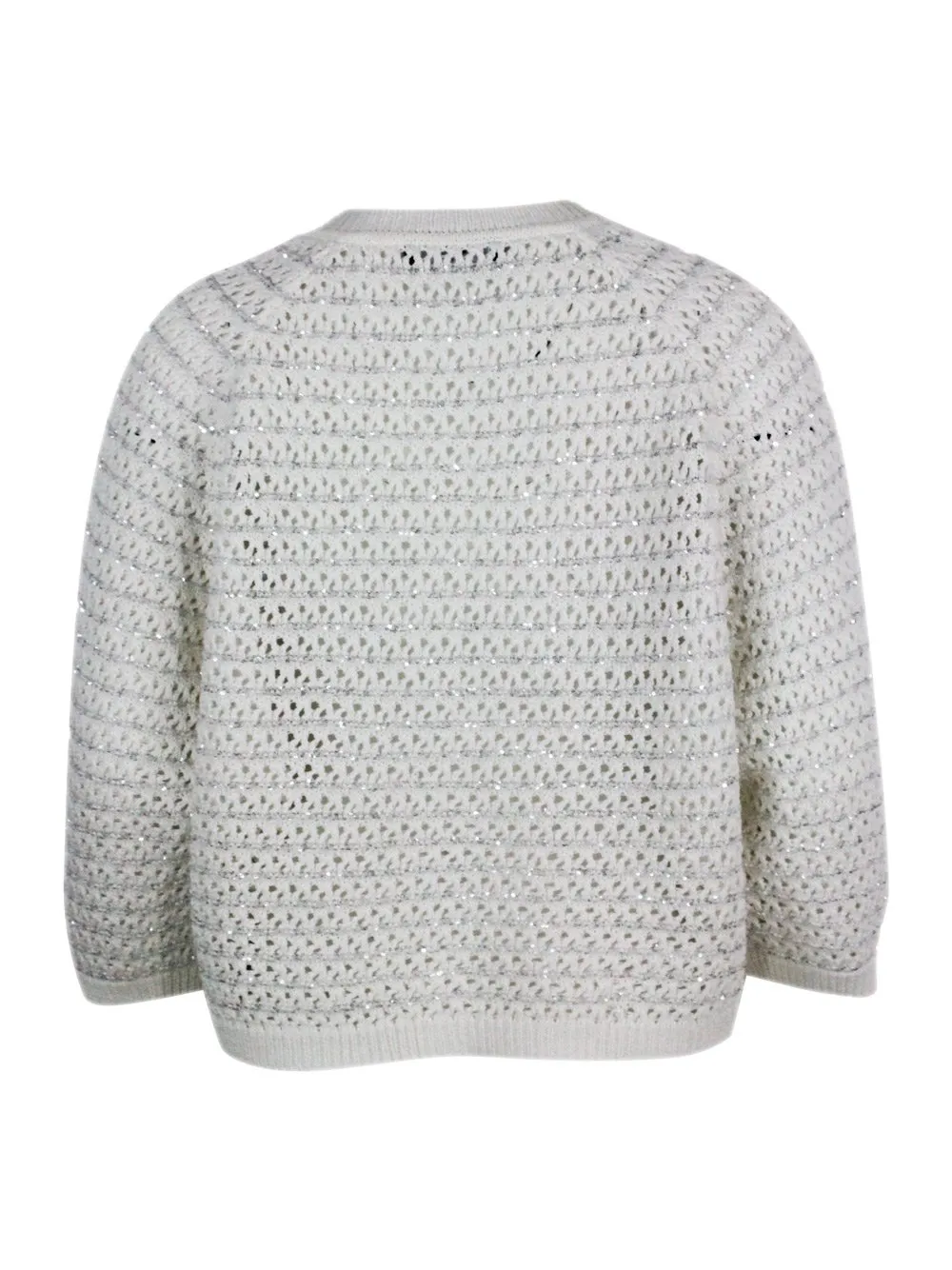 Sequin-Embellished Open-Knit Cardigan