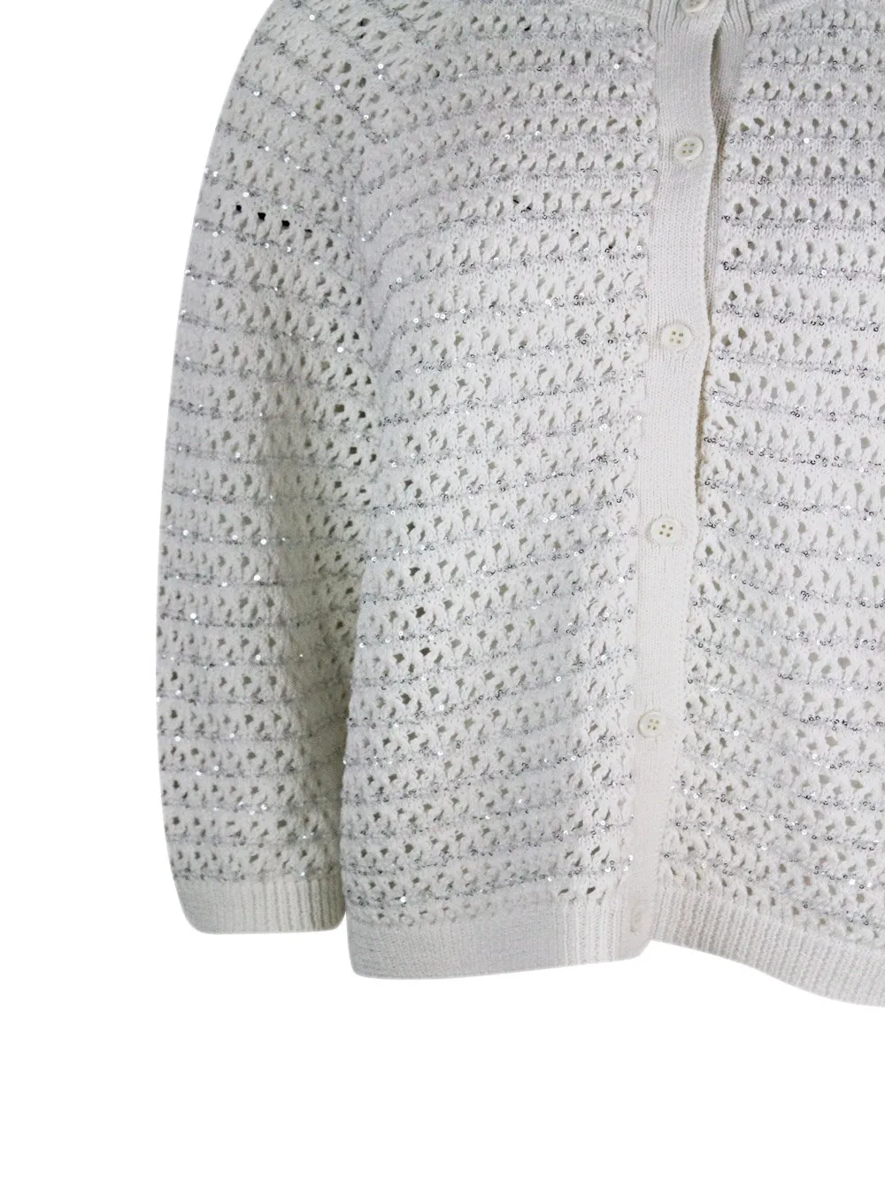 Sequin-Embellished Open-Knit Cardigan