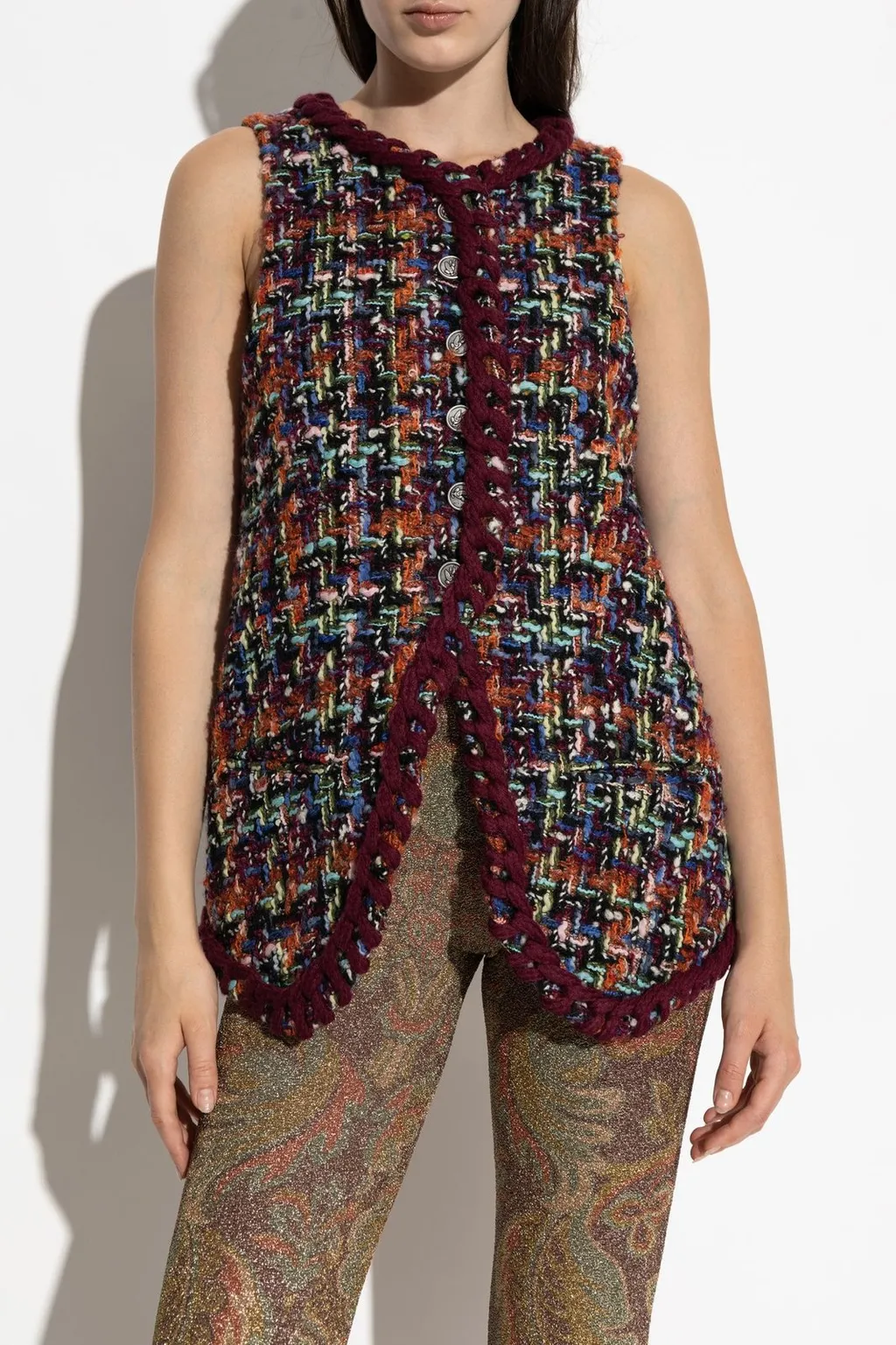 Checked Sleeveless Tweed Vest