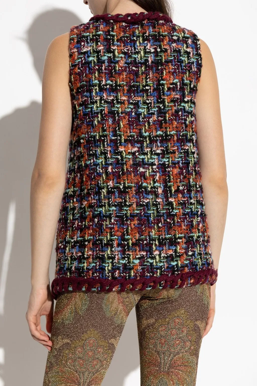 Checked Sleeveless Tweed Vest