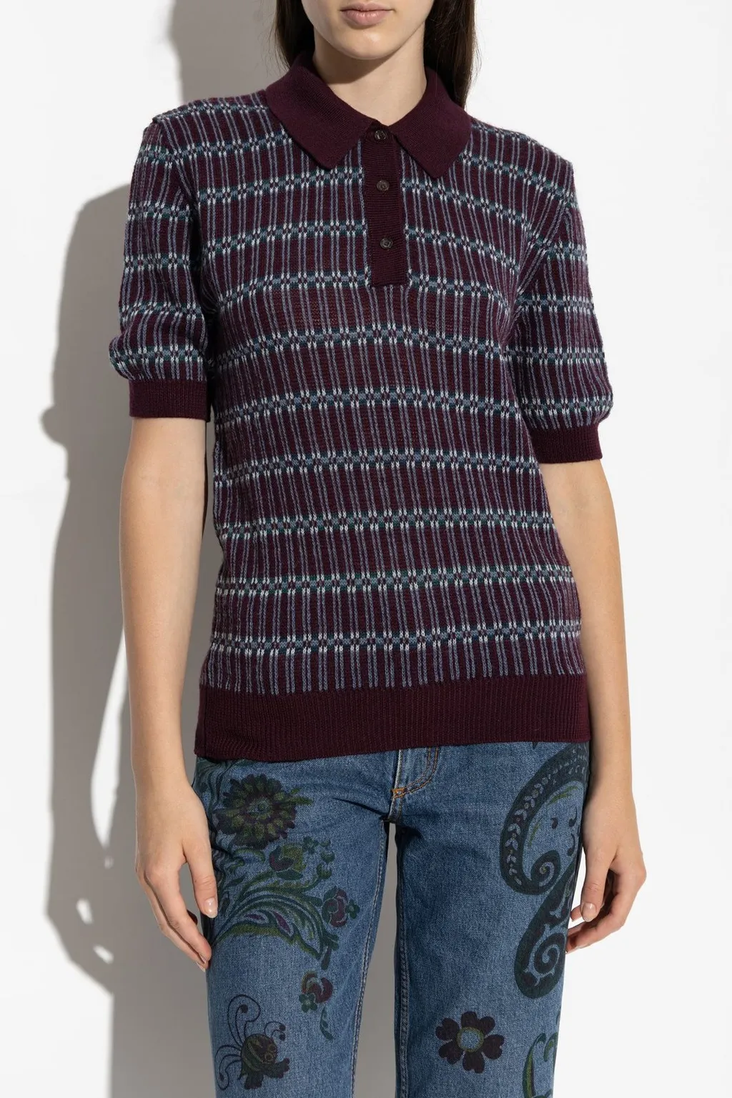 Short Sleeved Striped Knitted Polo Shirt