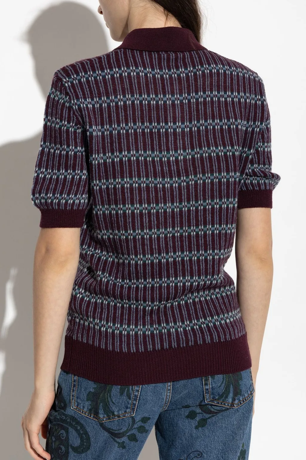 Short Sleeved Striped Knitted Polo Shirt