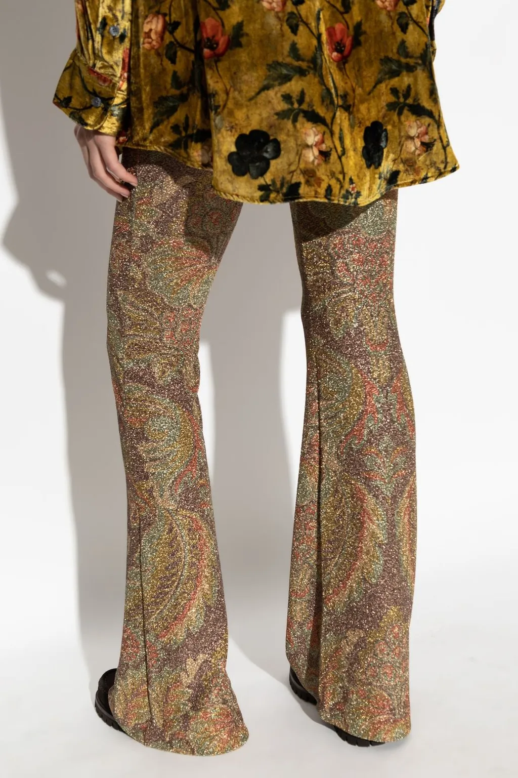 Paisley Printed Lurex Thread Flared Trousers