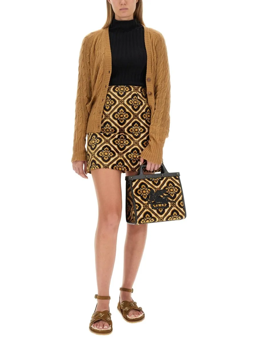 Pegaso-Motif V-Neck Cable-Knit Cardigan