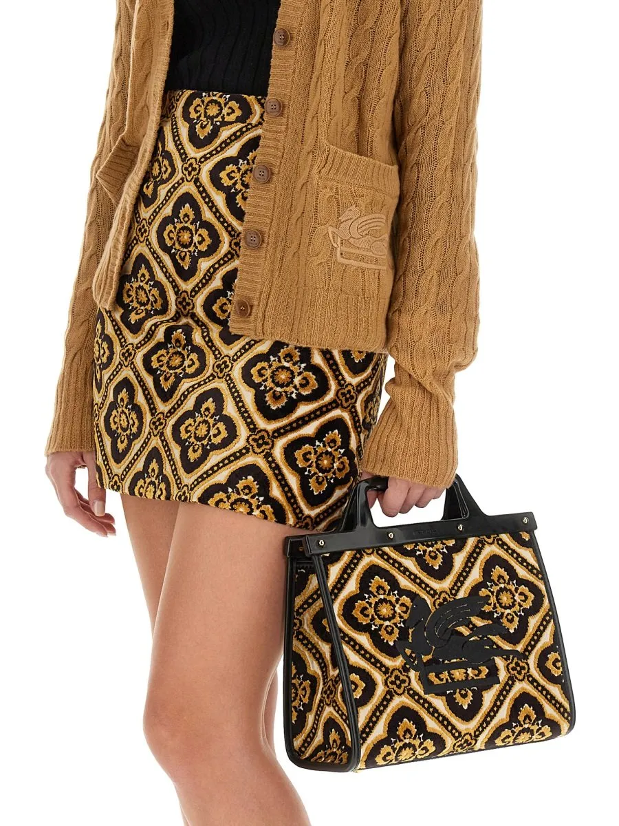 Pegaso-Motif V-Neck Cable-Knit Cardigan