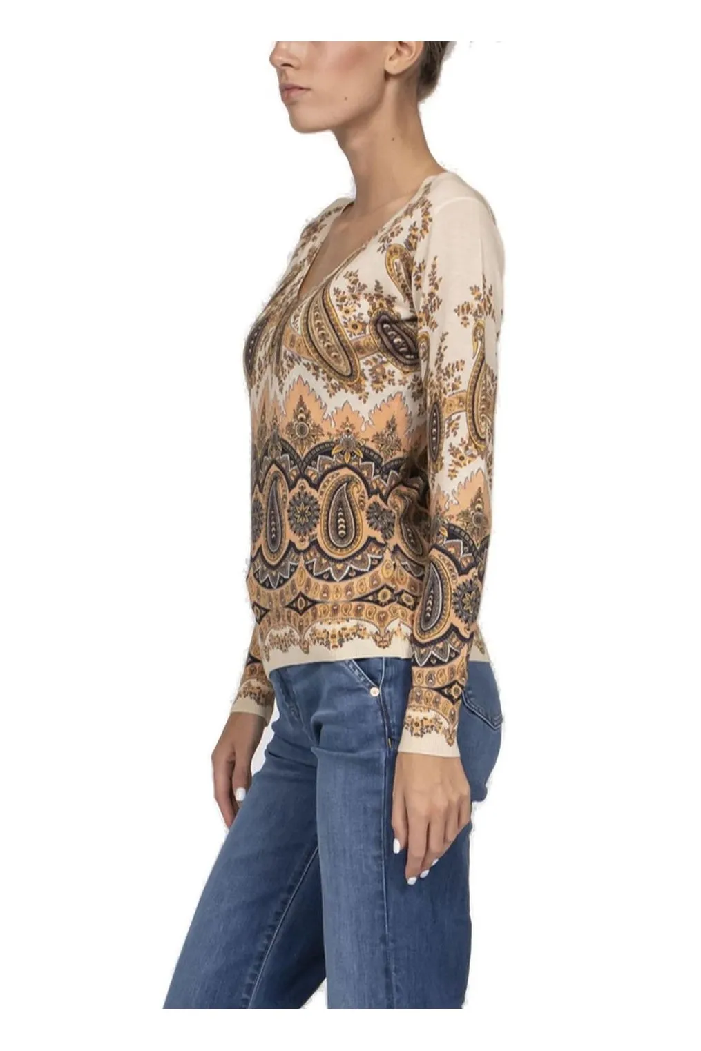Paisley Printed V-Neck Top