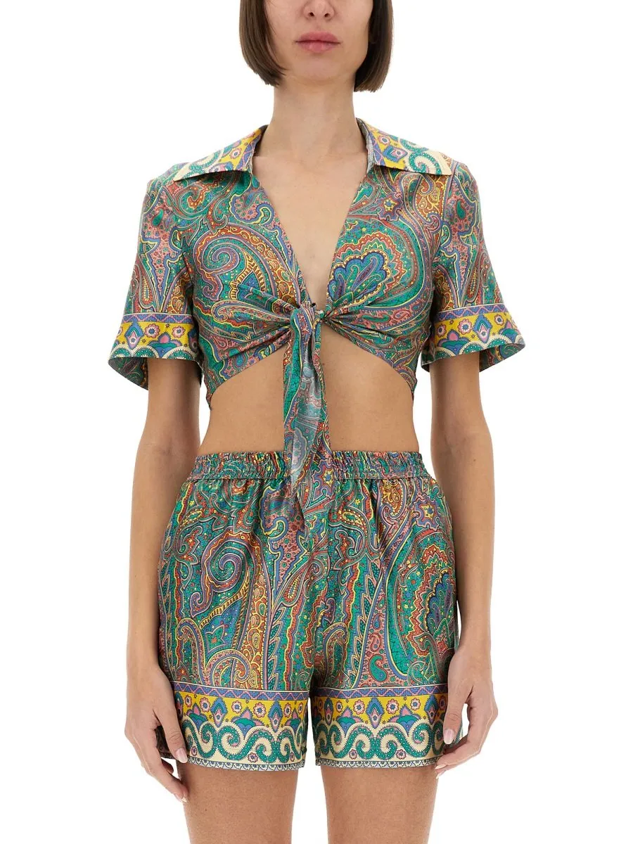 Paisley Printed Cropped Beach Cover Up