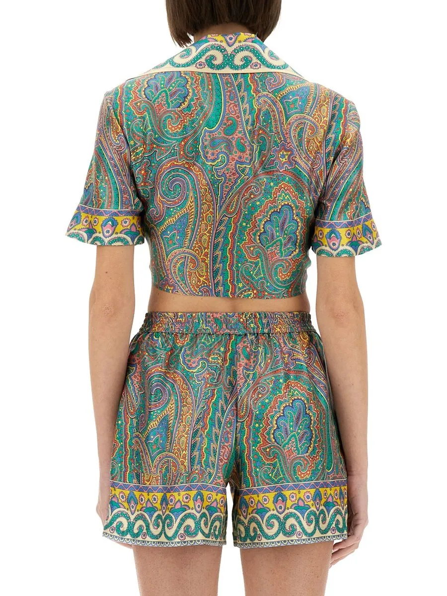 Paisley Printed Cropped Beach Cover Up