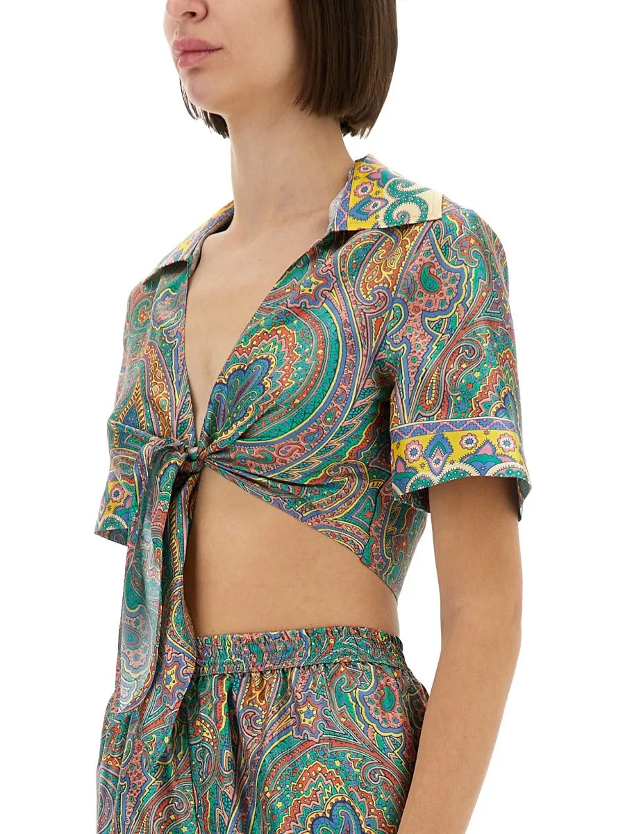 Paisley Printed Cropped Beach Cover Up
