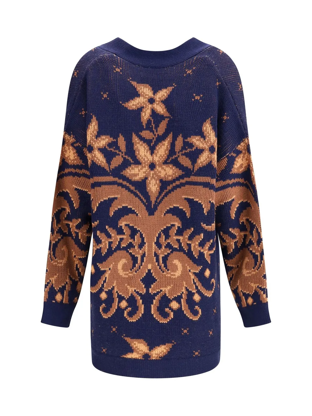 Pattern-Jacquard Button-Up Cardigan