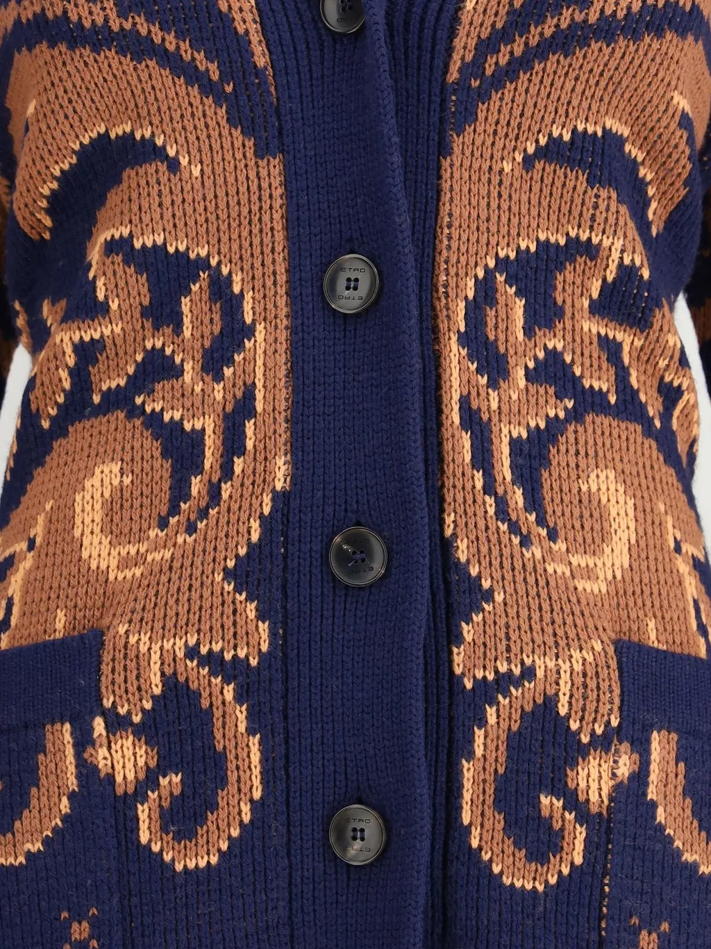 Pattern-Jacquard Button-Up Cardigan