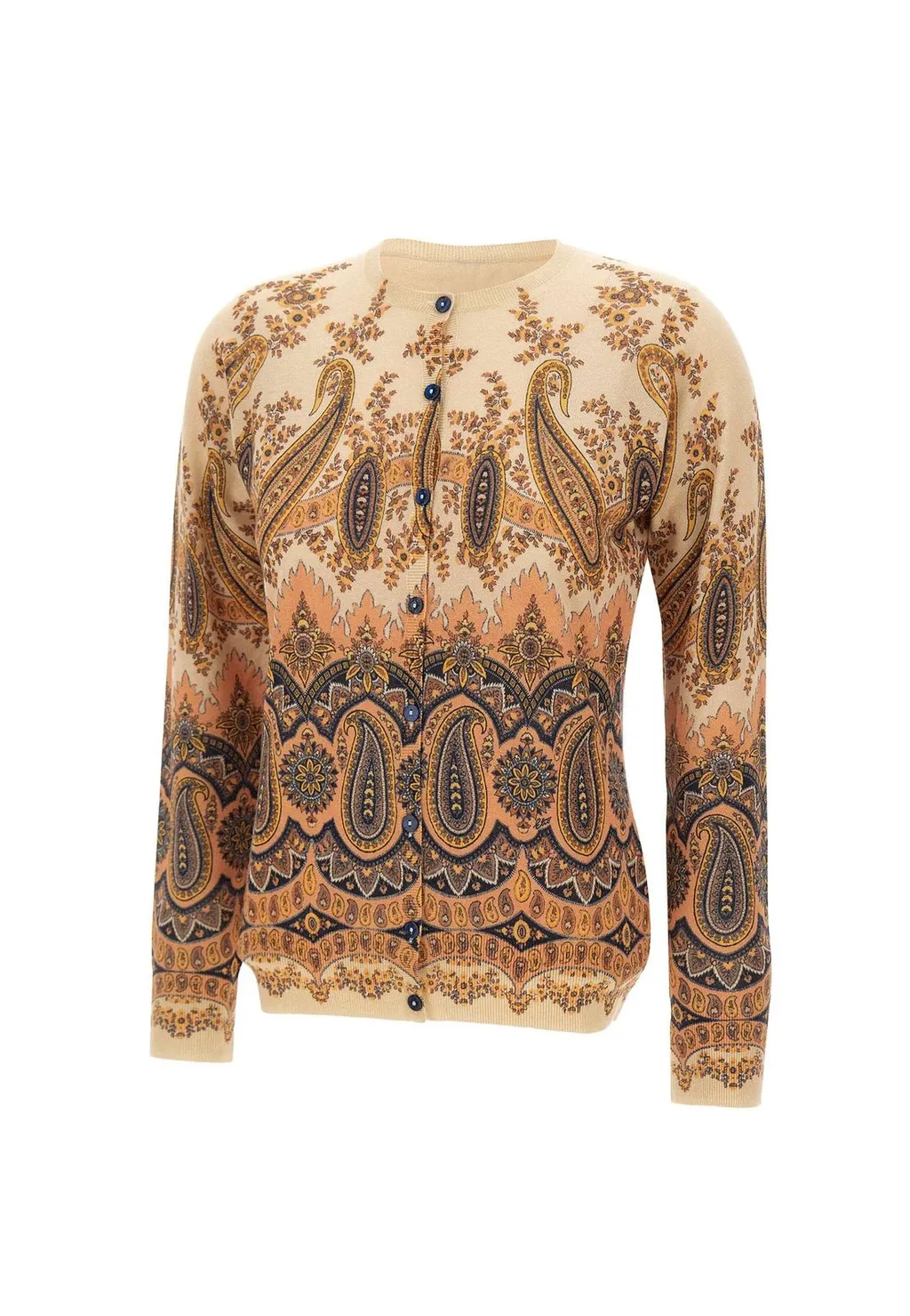 Paisley Patterned Crewneck Cardigan
