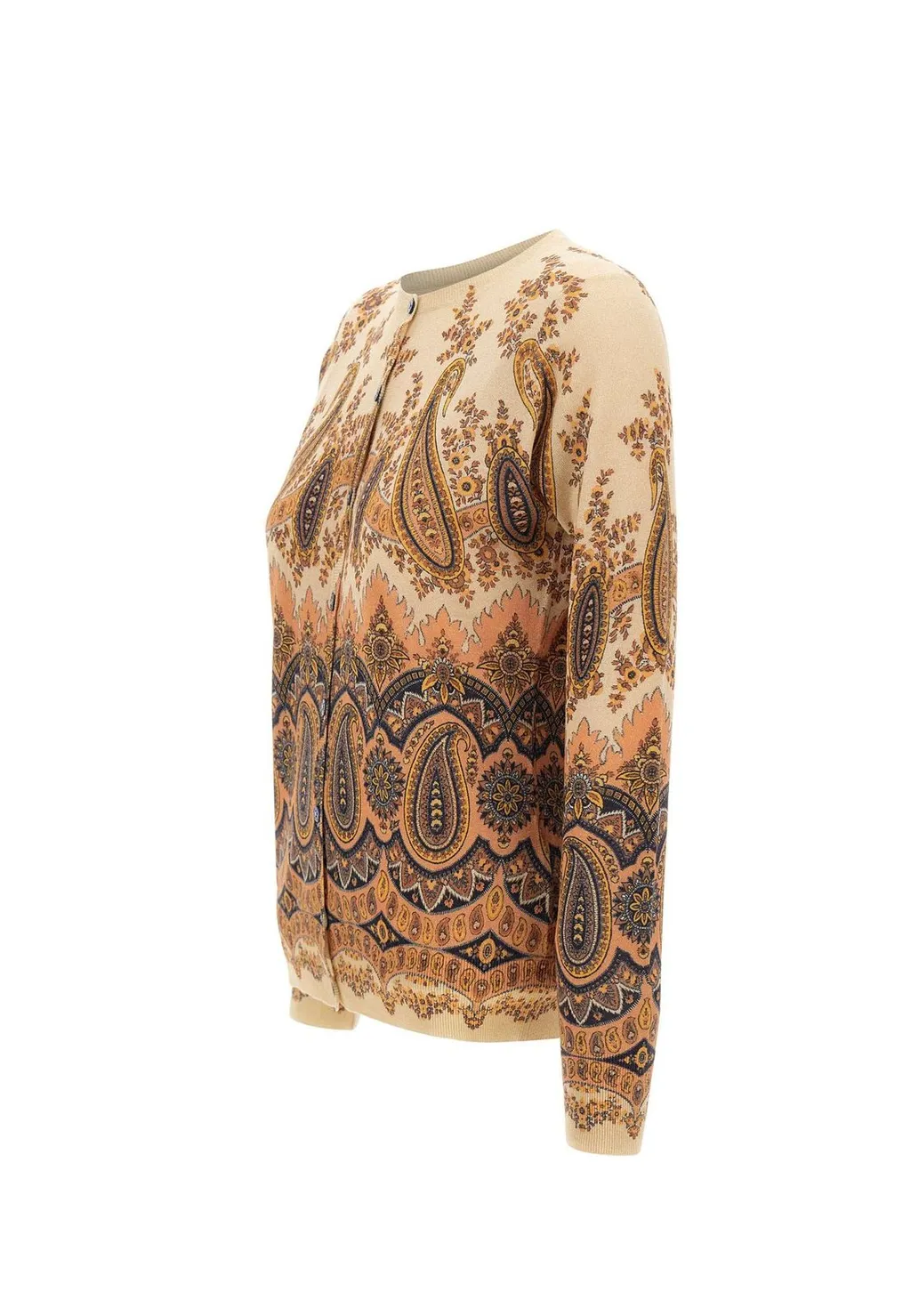 Paisley Patterned Crewneck Cardigan