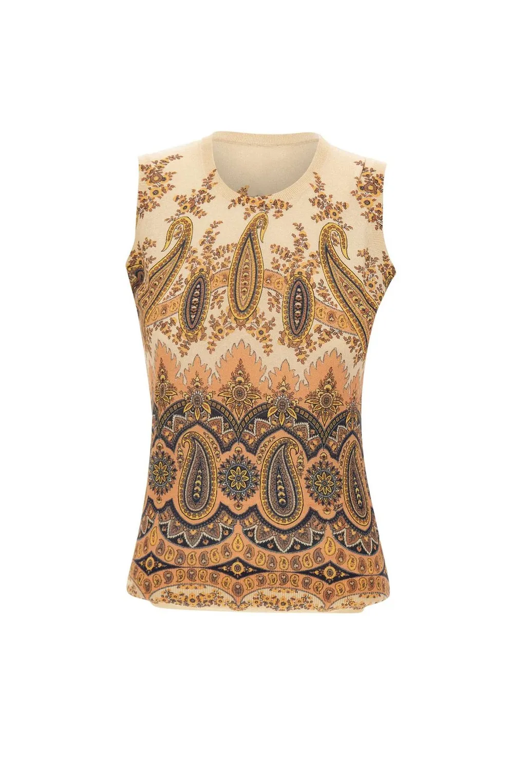 Paisley Crewneck Sleeveless Knitted Top