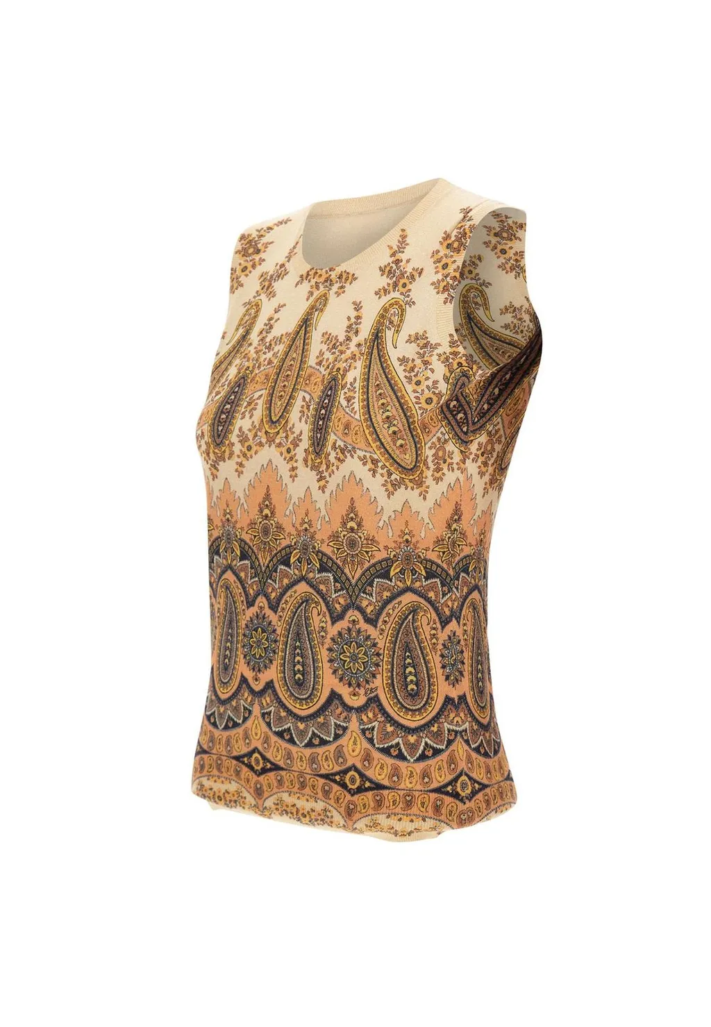 Paisley Crewneck Sleeveless Knitted Top
