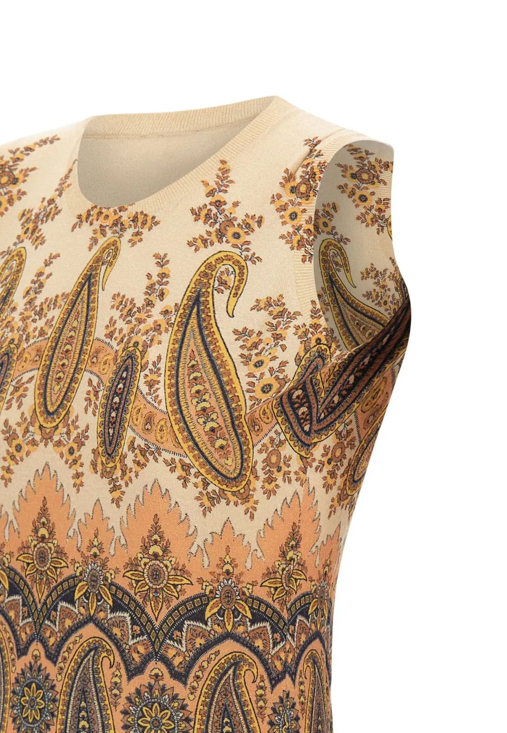 Paisley Crewneck Sleeveless Knitted Top