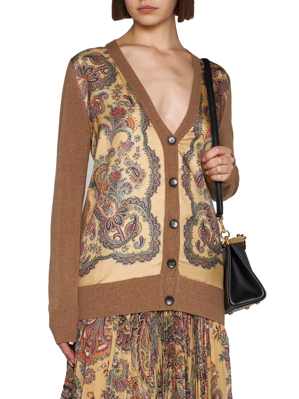 Paisley Printed Panelled V-Neck Cardigan