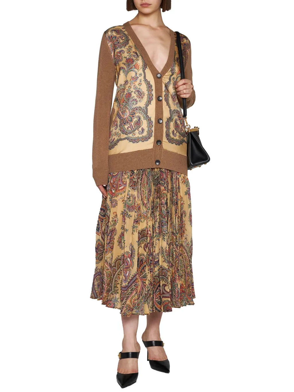 Paisley Printed Panelled V-Neck Cardigan