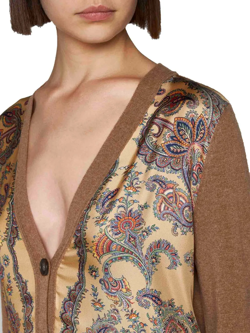 Paisley Printed Panelled V-Neck Cardigan