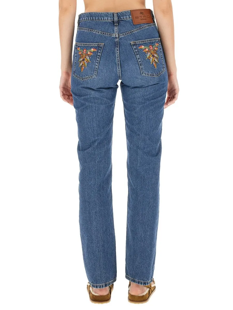 Floral Embroidered Bootcut Jeans
