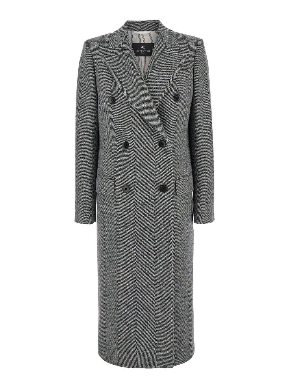 Herringbone-Pattern Straight Hem Coat