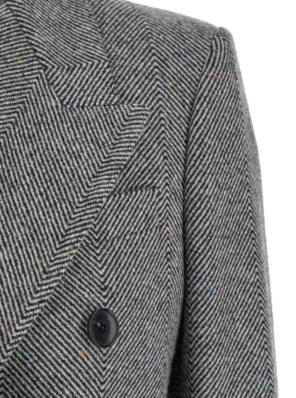 Herringbone-Pattern Straight Hem Coat
