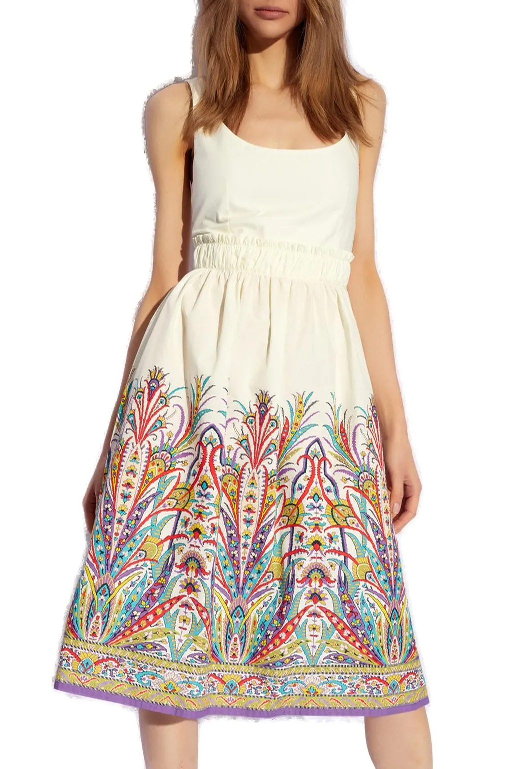 Pattern-Printed Sleeveless Midi Dress