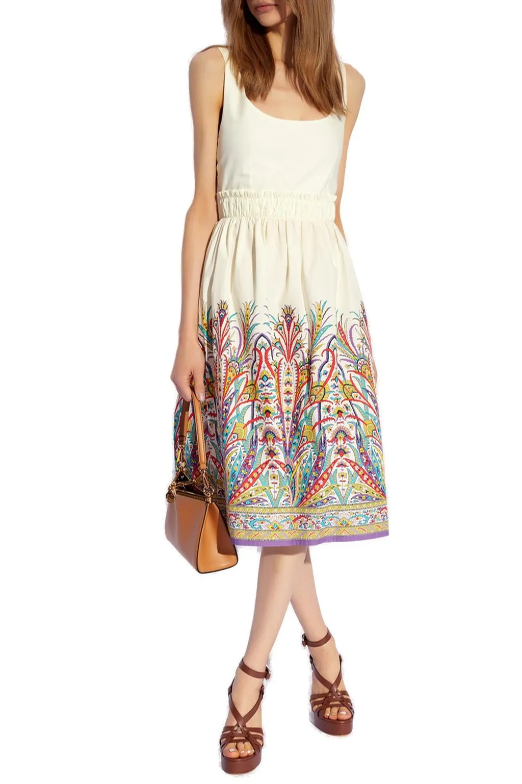 Pattern-Printed Sleeveless Midi Dress