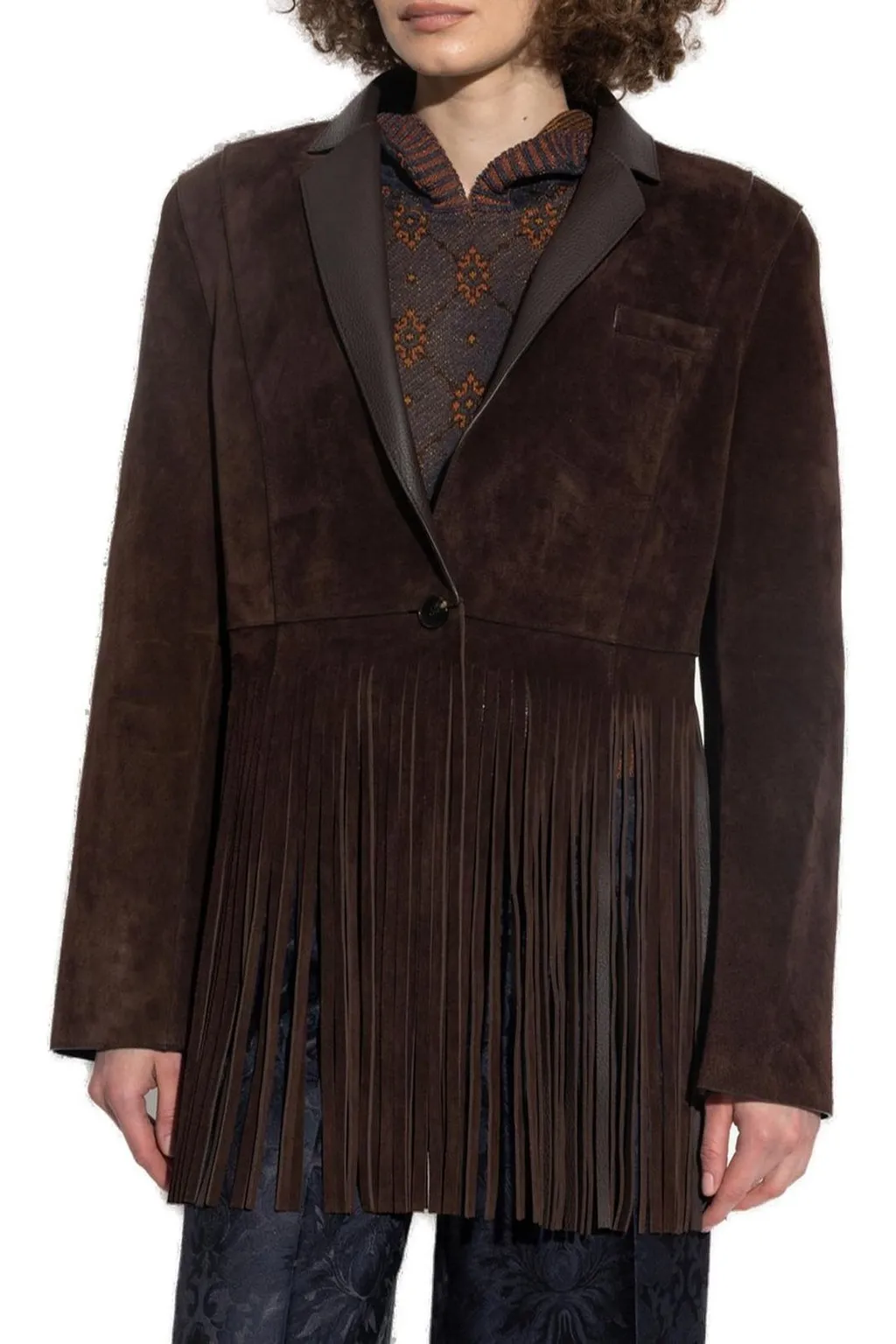 Buttoned Fringed Jacket