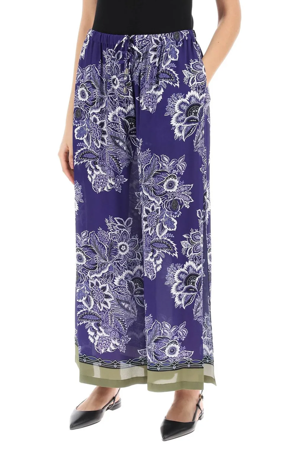 Floral-Printed Drawstring Wide-Leg Trousers