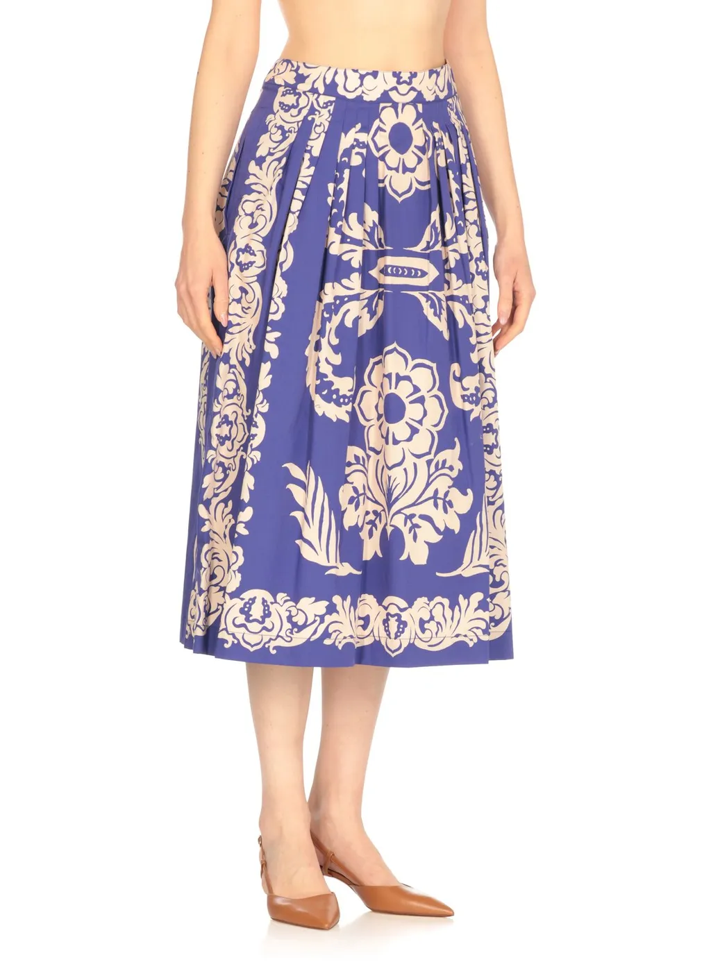 Pleat Detailed Printed Midi Skirt