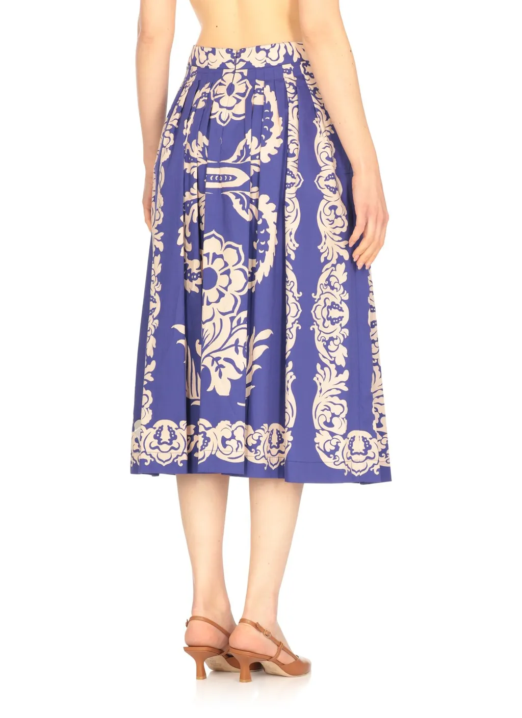 Pleat Detailed Printed Midi Skirt