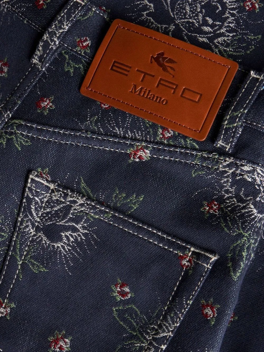 Floral-Jacquard High Waist Flared Jeans